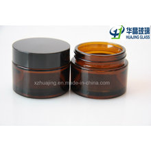 50g Amber Cosmetic Packing Glass Cream Jar with Black Cap